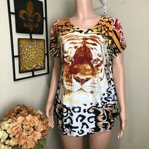 WOMEN Fashion Tiger Top Blouse Loose Jersey Style. Women SZ M